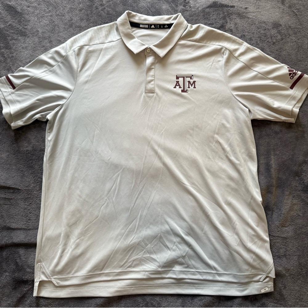 Adidas Texas A&M Gray Polo with Maroon ATM Logo